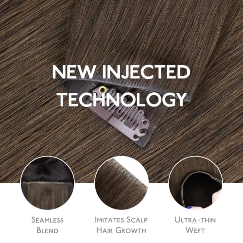 Image of WENNALIFE Invisible Edge Seamless Clip in Hair Extensions Real Human Hair | 20'' 150g 7pcs Light Ash Brown. Ultra-Thin PU Weft, Easy, Comfortable Clip in Luxury Remy Hair Extensions