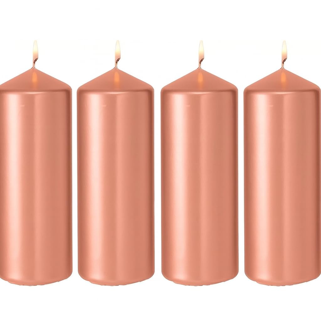 4 x Classic Candles Church Pillar Candles (Large, Rose Gold)