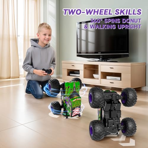 Gohero Monster Trucks for Boys Age 4-7, 2.4Ghz RC Zombie Monster Truck Toys with Stunt, 360°Spin & Drift, 1:20 Scale Remote Control Car with Light & Sounds, Gift for 3 5 6 8 Year Old Boys&Girls. - Thumbnail 3
