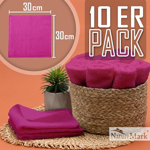 NatureMark 10er Set Frottee Waschlappen – 100% Baumwolle, weich & saugfähig – 30×30 cm, Pink – Ansicht 2