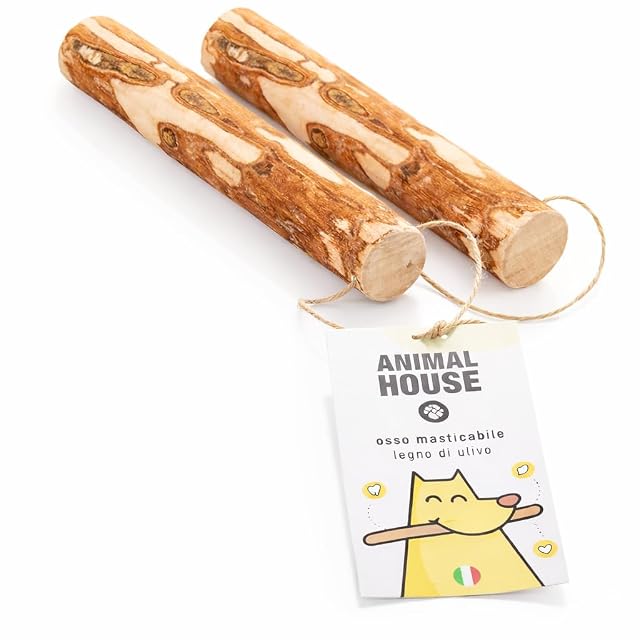 Animal House Set de 2 Maderas de Olivo para Perros, Masticativo Natural, Resistente, Antiestrés