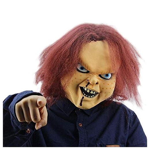 NUWIND Máscara de Látex Muñeco Diabólico Chucky Doll Killer Mask con Cabello Castaño para Fiesta Halloween Disfraz Unisexo Talla única
