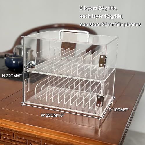 Lockable Acrylic Phone Storage Box - Wall-Mounted Cell Phone Locker for Classroom & Office - Secure Mobile Phone Cage & Key Safe (25x19x11cm/10x7x4in)