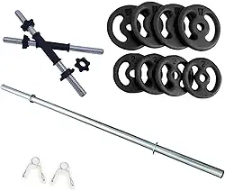 Kit Fitness 20kg + 2 Barras 40cm Rosca + 1 Barra 120cm Presilhas
