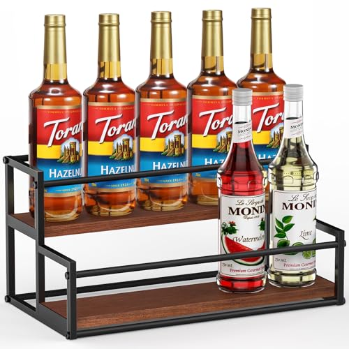 THYGIFTREE Coffee Syrup Rack Organizer 2-Tier 10 Syrup Bottles Holder Stand for Coffee Bar Storage...