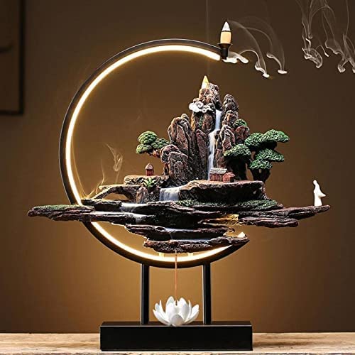 Quemador de incienso de cerámica con anillo de luz, diseño de montaña y agua para decoración del hogar y relajación