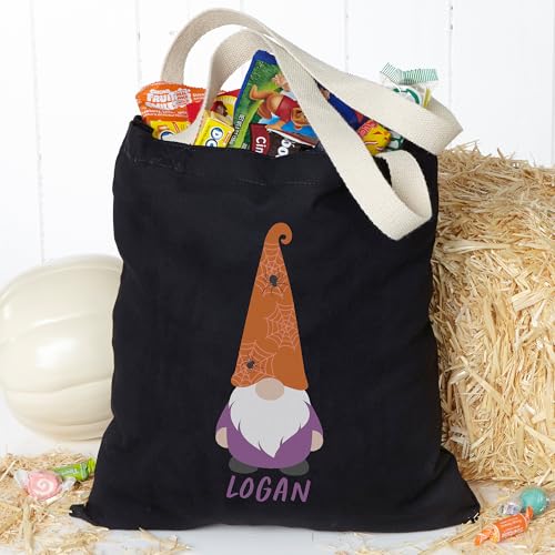 Personalization Universe Halloween Gnome Personalized Treat Bag - 100% Cotton Canvas Tote Bag with Name - 13" W x 14" H - Machine Washable - Perfect for Trick or Treating - Kids Canvas Tote2