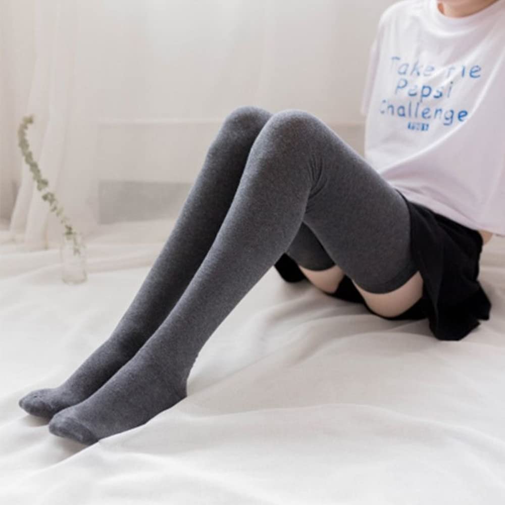Calze Sexy da Donna, Invernali, Extra Lunghe, in Cotone, Coscia Alta, Tinta Unita, sopra Il Ginocchio, Stivali, Scaldamuscoli per Studenti (Collant E Taglia Unica)