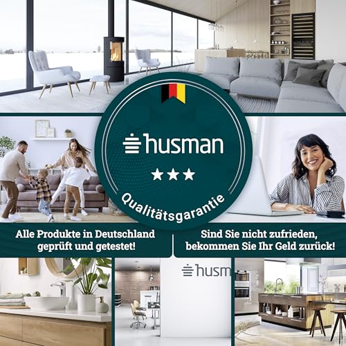 husman® Duschablage ohne Bohren | Edelstahl gebürstet | mit Ablaufrillen & 3 Haken | Kleben statt Bohren | Duschkorb Wandregal Duschregal Badregal Deko Badezimmer Organizer Regal für Bad & Küche