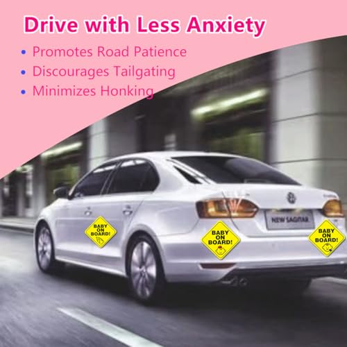 Image of 3-Pack Baby On Board Sign Magnets - Cute & Essential Baby Gift - Bright Yellow, Durable & Removable Safety Signs for Car, Truck, Van, Bumper - 5 inchx5 inch
