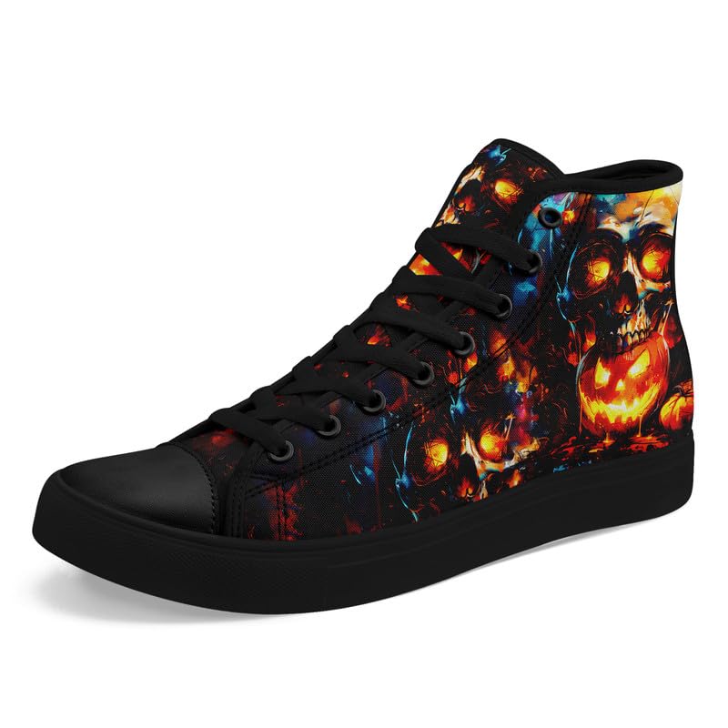 High Top Canvas Sneakers for Men Women Skull Printed Fashion Shoes Lace up Casual Walking Sneaker