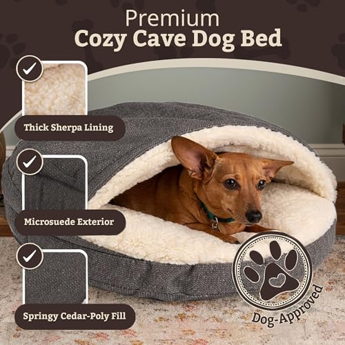 Image of Snoozer Cozy Cave Dog Bed, Round Covered Dog Bed, Merlin Pewter (XL)