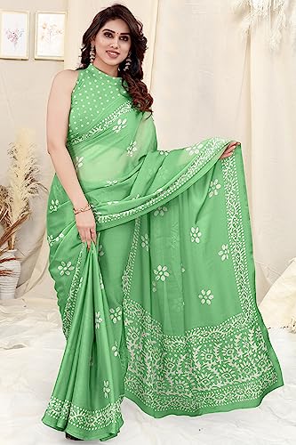 Image of MIRCHI FASHION Saree for Woman Chiffon Batik Printed | Lightweight Daily Wear Women's Office Sari with Blouse Piece (Available in 40 Colours)