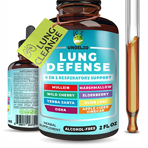 8 in 1 LUNG DEFENSE Herbal Extract, Blend (Mullein-Marshmallow-OSHA-Wild Cherry-Elderberry-Yerba...