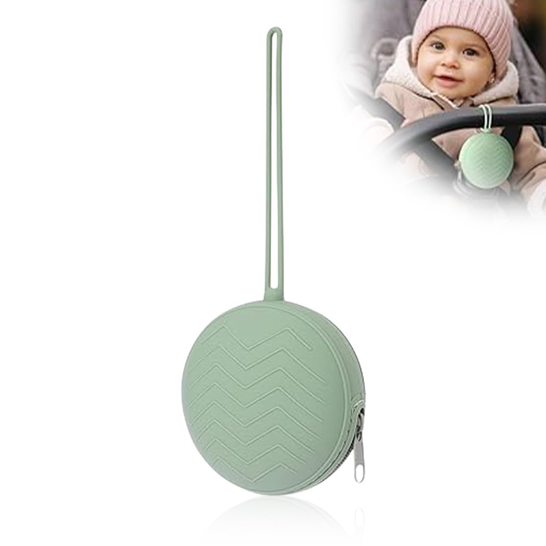 Boîte à tétine en silicone bébé pour 2 sucettes, duo avec anse flexible, vert