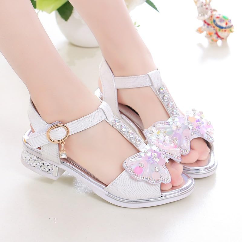 Girls Bowknot Sandals Kids Glitter Rhinestone Sweet Princess Low-Heeled Party Shoes2
