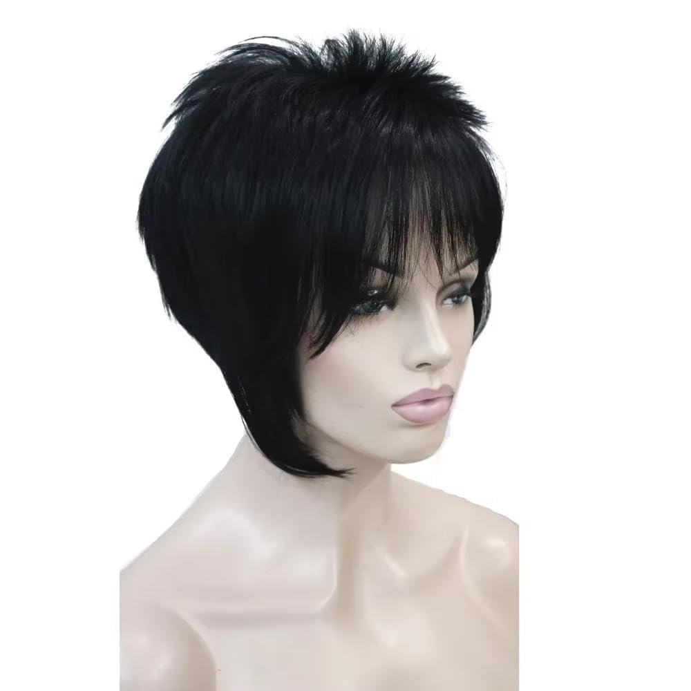 Haarpflege Damenperücken Asymmetrischer Geneigter Pony Kurzer Gerader Bob Natürliche Volle Perücke(Black)