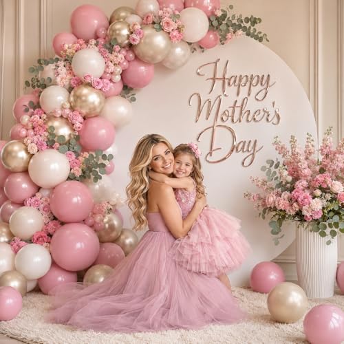 Image of Pearl Pink Gold Balloons, 50pcs Double Stuffed Pearl Pink Beige Balloon Metallic Gold Balloons for Women Girls Boho Birthday Bridal Baby Shower Floral Wedding Mothers Day Party