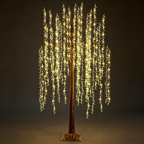6FT Lighted Weeping Willow Tree Plug-in Artificial Faux Willow Tree with Light for Home Bedroom Living Room Decor Light Up Trees for Wedding Party Halloween Christmas Indoor Outdoor Decoration