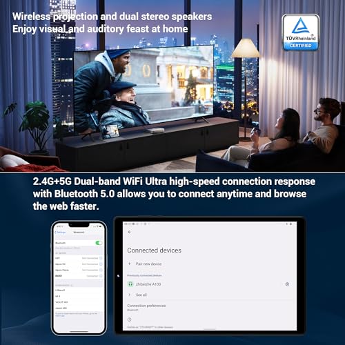 Image of 2026 New 10.3 Inch Tablet with Stylus, 2K IPS Display Tablet Android 14 Tablet, 19GB RAM 256GB ROM (1TB TF Expandable), 8-Core,8+13MP Dual Camera, 8000mAh Battery, 5G /2.4G Dual WiFi - Black