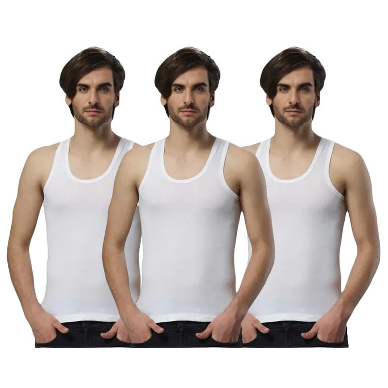 Image of INNERO Men's White Vest Combed Cotton Sando Round Neck Undershirt Sleeveless Baniyan