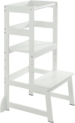 Miniatura 8 de Taburete de cocina de altura ajustable, taburete de aprendizaje para niños con riel de seguridad para encimera de cocina, taburete de cocina