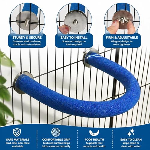 Image of RYPET Parrot Perch Rough-surfaced - Quartz Sands Bird Cage Perches for Medium to Large Bird, U Shape Large