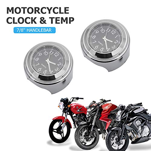 Baceyong Motorrad-Lenkeruhr & Thermometer, wasserdichte Motorraduhren Fahrrad Uhr Für Lenker, Motorrad Uhr Fahrradzubehör Lenkerhalterung Watch, Durchmesser 22-25Mm Motorraduhr, Schwarz, 2 Stück