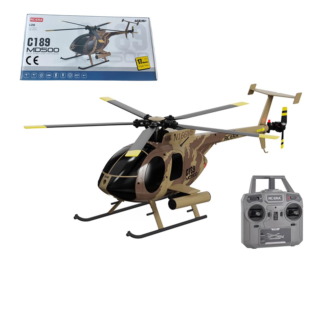 BAUBAUPLAY RC Helicopter for Adults, MD500 C189 Aircraft Model 1/28, 2.4G 4CH Remote Control, Outdoor Games, Birthday Gifts - RTF