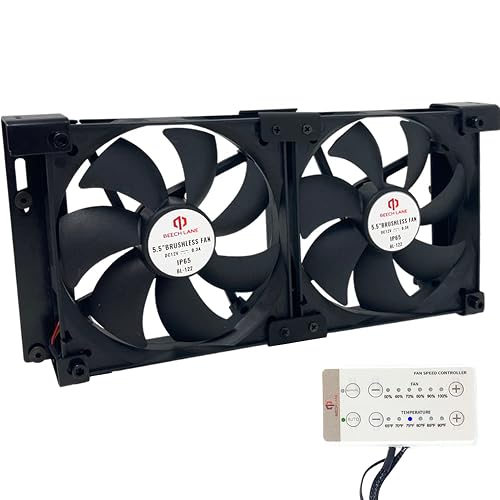 Beech Lane 12V RV Fridge Ventilation Cooling Fan 5.5' (140mm), Custom Mounts For American RV Side Vents, Adjustable Temp