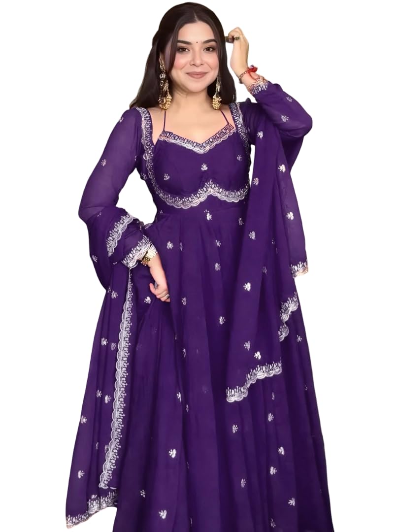 Anarkali Gown with Dupatta, Embroidered Georgette-picture-23