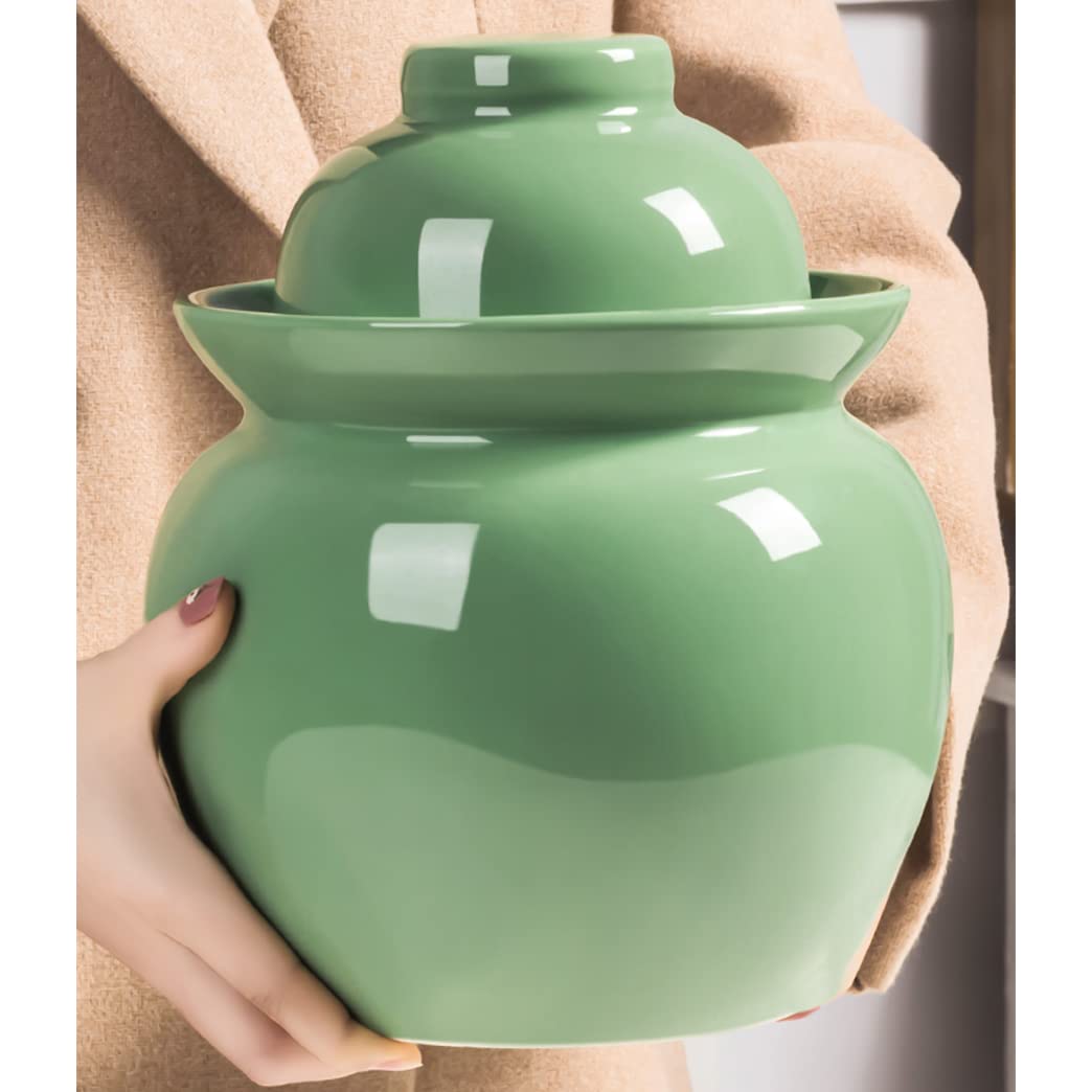 Ceramiczny słoik na ogórki z pokrywkami, duży tradycyjny chiński porcelanowy słoik na ogórki, ceramiczny garnek do fermentacji z pokrywką z uszczelką wodną, zielony garnek do kisze(Niebieski-10L