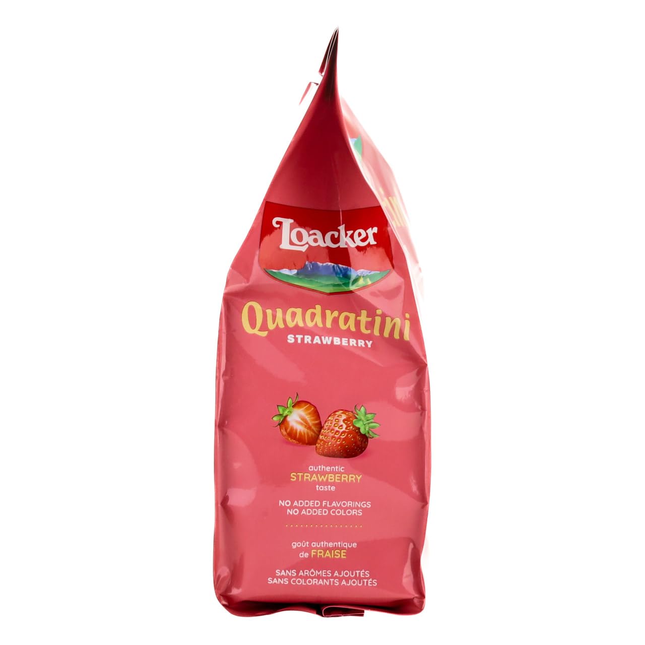 Loacker, Quadratini Fragola, Wafer Croccanti con 5 Strati di Cialde Farcite con Crema alla Fragola, Snack per Colazione, Senza Aromi e Coloranti, Pratica Confezione Apri e Chiudi, 1 Confezione da 250g