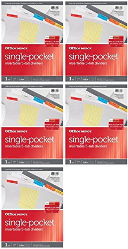 Office Depot Brand Single- Pocket Insertable 5 Pocket Dividers With Tabs, 9 1/8