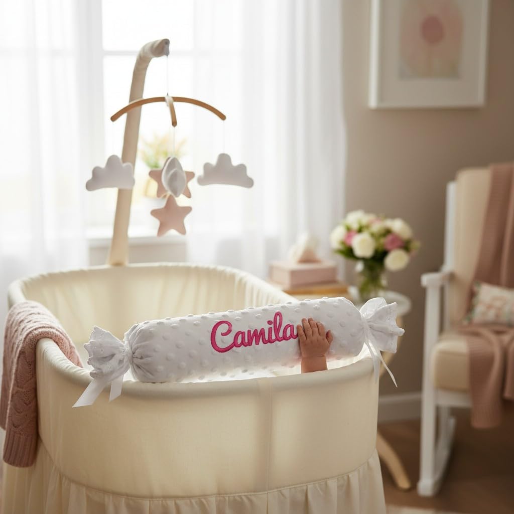 various Cojin Espuma Personalizado para bebé Recien Nacido, Personalizado con su Nombre Bordado (Gris)