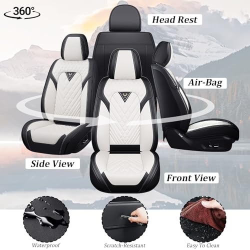 Image of Car Seat Covers Full Set for Subaru Forester 2000-2026, Waterproof Nappa Leather Car Seat Cover, Full Coverage Car Seat Covers Sets(5 Seats /Black White)
