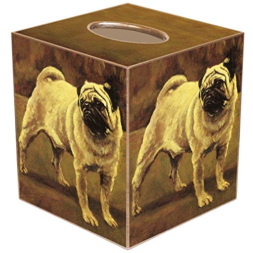 Fawn Pug Dog Paper Mache Tissue Box Cover