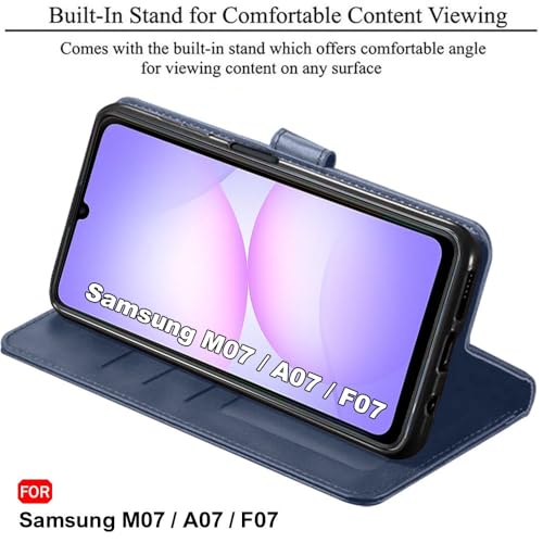 Image of TheGiftKart Flip Back Cover Case for Samsung Galaxy M07 / F07 | Dual-Color Leather Finish | Inbuilt Stand & Pockets | Wallet Style Flip Cover Case for Samsung M07 / F07 (Faux Leather, Blue & Sky)