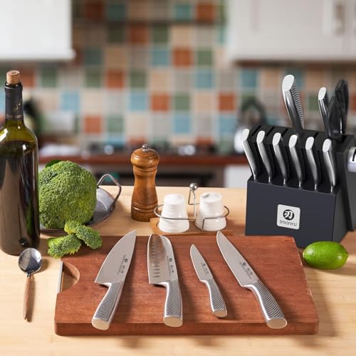 Image of imarku Knife Block Set, 14Pcs High Carbon Stainless Steel Knife Set with Block, Kitchen Knife Set Black, Dishwasher Safe, Build-in Sharpener, Gifts for Men