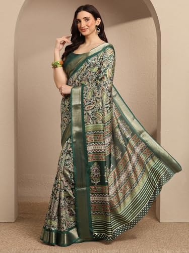 Image of Libas Printed Silk Blend Saree for Women With Unstitched Blouse Piece | Traditional Saree for Festive & Wedding
