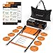 Échelle de Rythme 6 Mètres - Plots Entrainement Football Kit - 8 Cones de Sport - Equipement pour Agilité, Fitness & Vitesse – Accessoire pour Boxe, Foot, Tennis & Basketball - avec Sac & Posters
