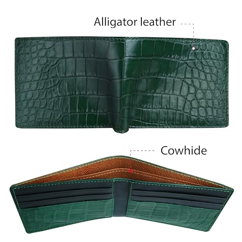 Image of HATA Green Black Bifold Wallet for Men, Exotic Billfold with Mixed Leather Interior, RFID Blocking Card Holder, Handmade Gift for Birthday, Anniversary, Father's Day VIMIX-81