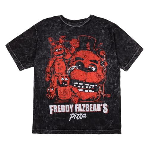 Five Nights At Freddys Oversized Freddy Fazbears Pizza Graphic Crew Neck Short Sleeve Mens Black T-Shirt-Medium
