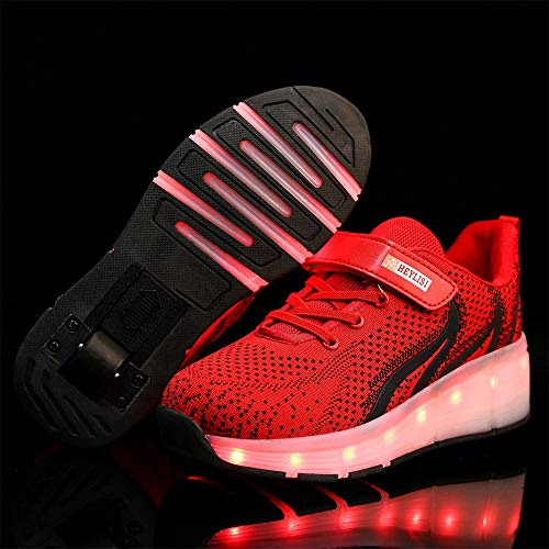 Led Light Up Kids Roller Skate Shoes for Girls Boys with Single Wheel Sneaker Shoes USB Charge Roller Skate Flashing Sneakers for Girls Boys GiftRed-USA 53