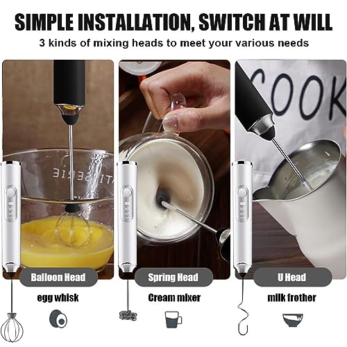 Supvox® Hand Blender for Coffee 3 in 1 Frother Coffee Maker with 3 Speed Milk Frother for Coffee Frother Electric USB Rechargeable Coffee Beater with 3 Stainless Whisks Head for... - Image 3