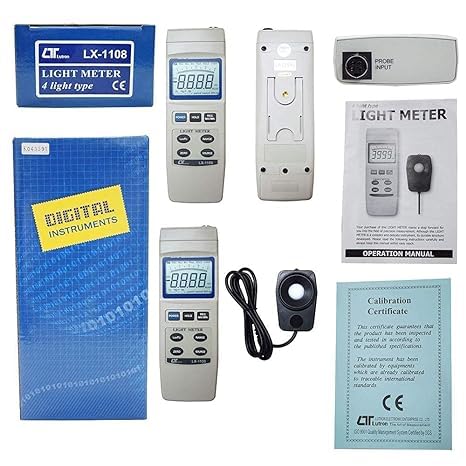 Digital Lux Meter (Range: 0 to 4,00,000 Lux) for Auditoriums, Theatres, Stadiums, Labs Alongwith Factory Calibration Certificate Model: LX-1108 by Instrukart