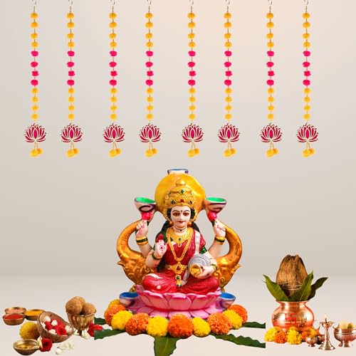 Image of Prapti Handicrafts Handmade Traditional Lotus Pompom Wall and Door Hanging Latakan for Home | Diwali Decor | Wedding and All Festival Decoration | Decorative Items for Pooja Room,Temple Pack of 4