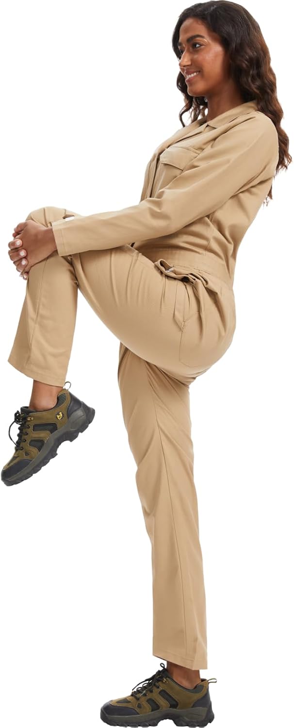 WORK IDEA Women's Long Sleeve Coveralls - 100% Cotton Work Jumpsuits Action Back And Utility Pockets with Hook - Image 4