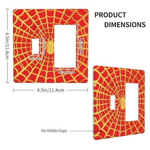 Decorative Outlet Covers Red Background with Golden Spiderweb Spider 2 Gang Outlet Cover Wall Plate Single Toggle Rocker Light Switch Cover Plate Switch Plate Covers for Home Decor