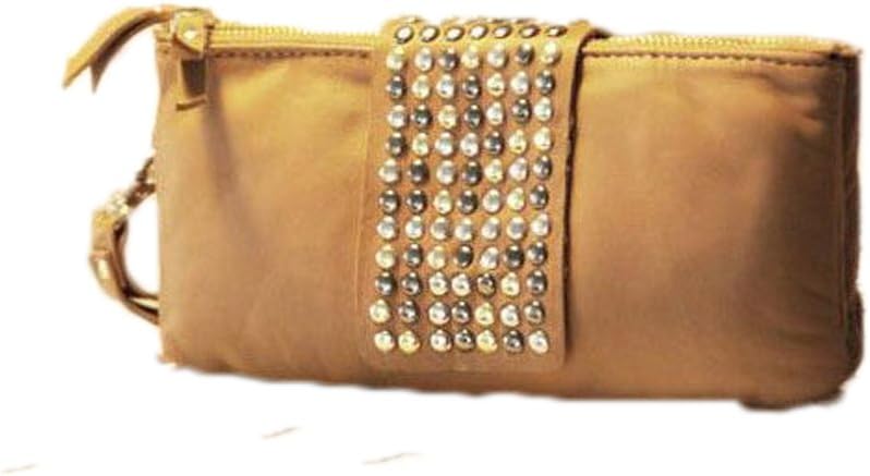 HOT Korean Style PU Leather Rivet Lady Clutch Purse Wallet evening wrist Bag (Khaki)